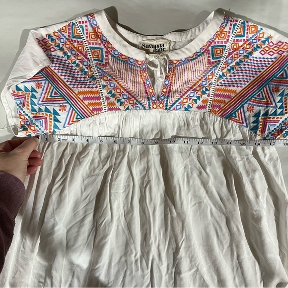 SAVANNA JANE ~ White Peasant Style Rayon Top with Colorful Embroidery - Picture 6 of 7